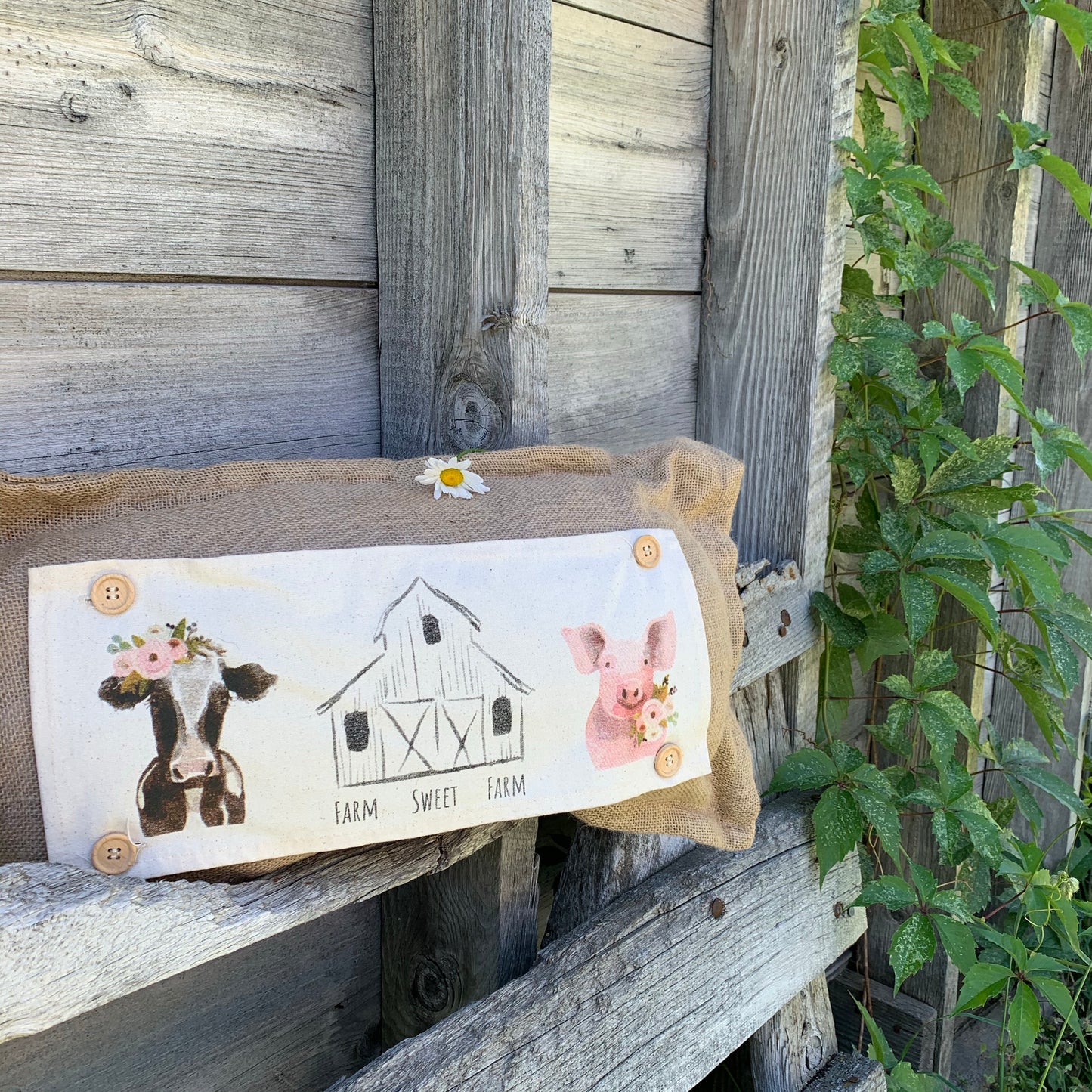 Neutral Panel: Spring, Summer; Vintage Old Barn Water Color Art Farm Sweet Farm Animals Cow Pig Ranch