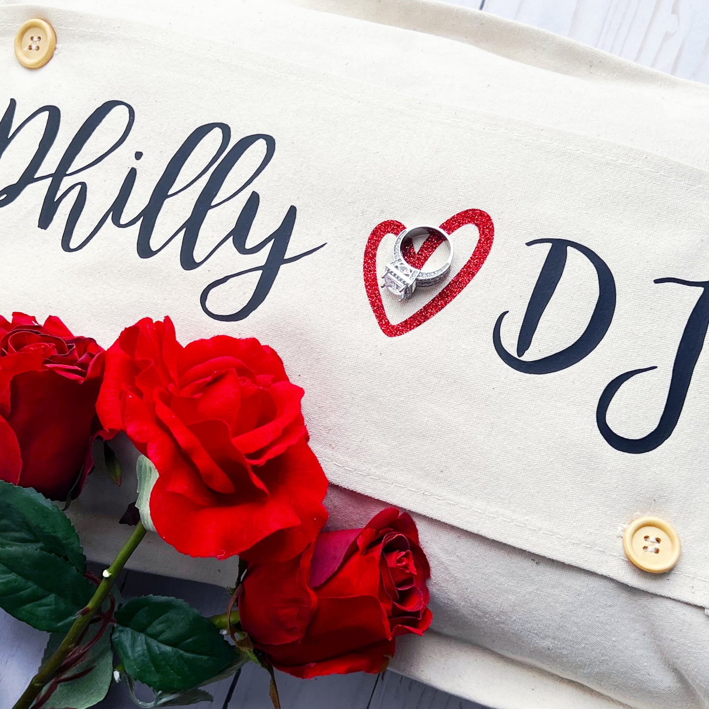 Glitter Custom Name Panel:  Love Bling Glitz Pookie Valentine Wedding Anniversary - CUSTOM NAME OPEN RED HEART